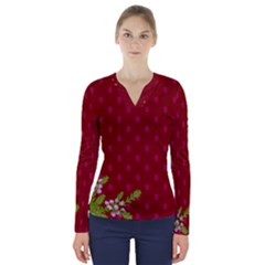 Vivid Burgundy & Heather V-neck Long Sleeve Top by WensdaiAmbrose