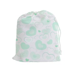 Pastel Green Hearts Drawstring Pouch (xl) by retrotoomoderndesigns