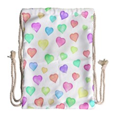 Pastel Rainbow Hearts Drawstring Bag (large) by retrotoomoderndesigns