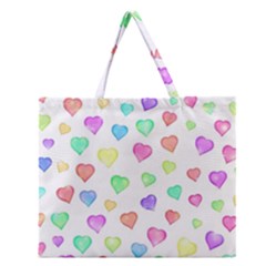 Pastel Rainbow Hearts Zipper Large Tote Bag by retrotoomoderndesigns