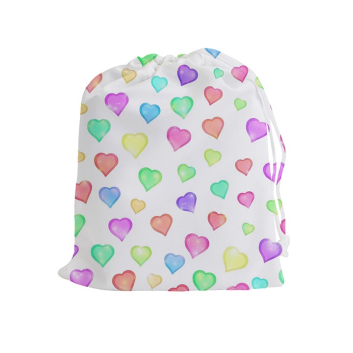 Pastel Rainbow Hearts Drawstring Pouch (XL)