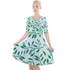 Leaves Foliage Green Wallpaper Quarter Sleeve A-line Dress