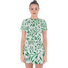 Leaves Foliage Green Wallpaper Drop Hem Mini Chiffon Dress