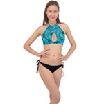 black and turquoise Cross Front Halter Bikini Set