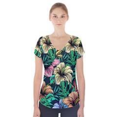 Hibiscus Dream Short Sleeve Front Detail Top