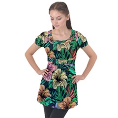 Hibiscus Dream Puff Sleeve Tunic Top