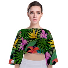 Tropical Adventure Tie Back Butterfly Sleeve Chiffon Top