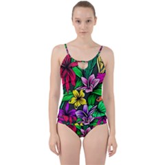 Neon Hibiscus Cut Out Top Tankini Set