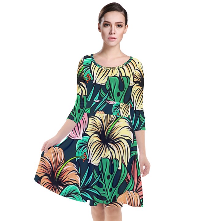 Hibiscus Dream Quarter Sleeve Waist Band Dress