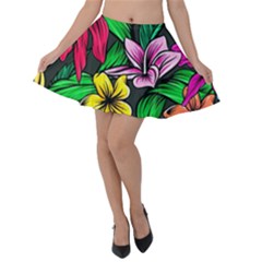 Neon Hibiscus Velvet Skater Skirt