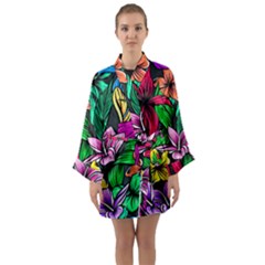 Neon Hibiscus Long Sleeve Kimono Robe