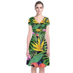 Tropical Adventure Short Sleeve Front Wrap Dress