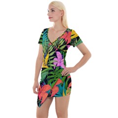 Tropical Adventure Short Sleeve Asymmetric Mini Dress