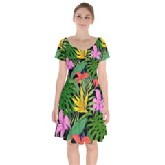 Tropical Adventure Short Sleeve Bardot Dress