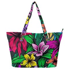 Neon Hibiscus Full Print Shoulder Bag