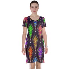 Abstract Background Colorful Leaves Purple Short Sleeve Nightdress