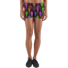 Abstract Background Colorful Leaves Purple Yoga Shorts