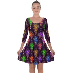 Abstract Background Colorful Leaves Purple Quarter Sleeve Skater Dress