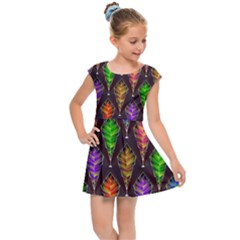Abstract Background Colorful Leaves Purple Kids  Cap Sleeve Dress