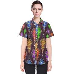Abstract Background Colorful Leaves Purple Women s Short Sleeve Shirt