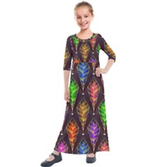 Abstract Background Colorful Leaves Purple Kids  Quarter Sleeve Maxi Dress