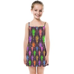 Abstract Background Colorful Leaves Purple Kids  Summer Sun Dress