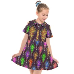 Abstract Background Colorful Leaves Purple Kids  Short Sleeve Shirt Dress