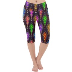 Abstract Background Colorful Leaves Purple Lightweight Velour Cropped Yoga Leggings