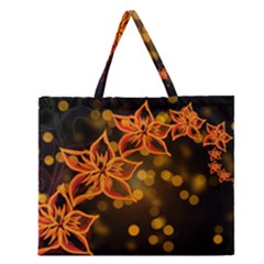 Flowers Background Bokeh Leaf Zipper Large Tote Bag by Mariart