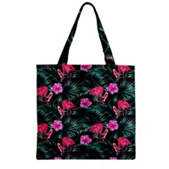 Rose flamingos Zipper Grocery Tote Bag