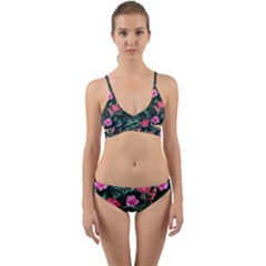 Rose flamingos Wrap Around Bikini Set