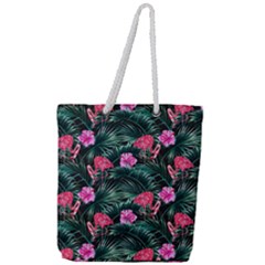 Rose flamingos Full Print Rope Handle Tote (Large)