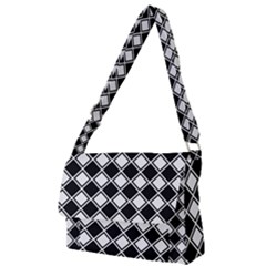 Black And White Diamonds Full Print Messenger Bag by retrotoomoderndesigns