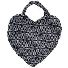 Black And White Filigree Giant Heart Shaped Tote by retrotoomoderndesigns