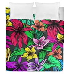 Neon Hibiscus Duvet Cover Double Side (queen Size) by retrotoomoderndesigns