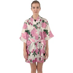 Floral Vintage Flowers Wallpaper Quarter Sleeve Kimono Robe