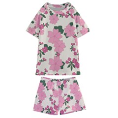 Floral Vintage Flowers Wallpaper Kids  Swim Tee And Shorts Set