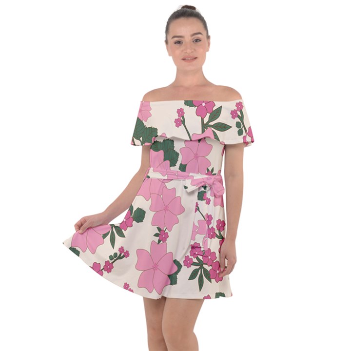 Floral Vintage Flowers Wallpaper Off Shoulder Velour Dress