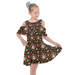 Tea Cup Leaf Leaves Kids  Shoulder Cutout Chiffon Dress