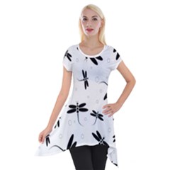 Dragonflies Pattern Short Sleeve Side Drop Tunic