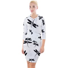 Dragonflies Pattern Quarter Sleeve Hood Bodycon Dress by Valentinaart