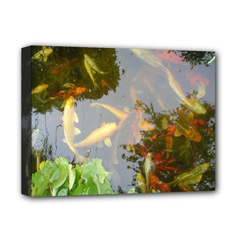 Koi Fish Pond Deluxe Canvas 16  X 12  (stretched)  by StarvingArtisan