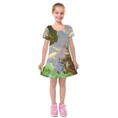 Koi Fish Pond Kids  Short Sleeve Velvet Dress