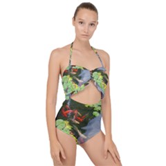 Koi Fish Pond Scallop Top Cut Out Swimsuit