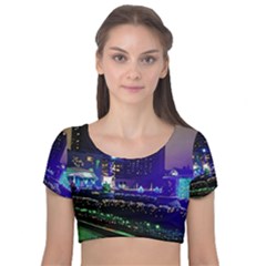 Columbus Commons Velvet Short Sleeve Crop Top 