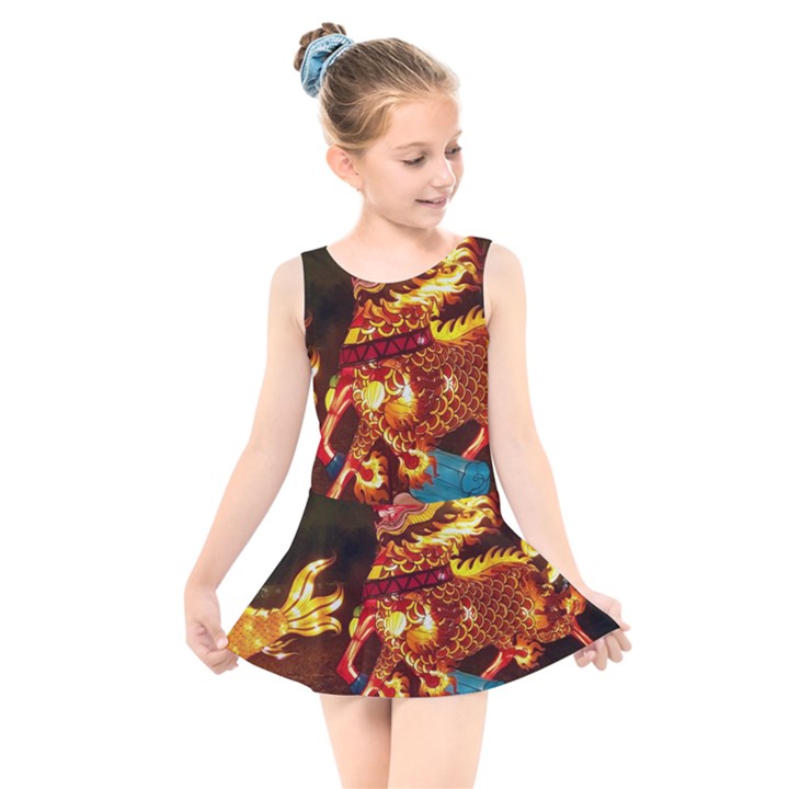 Dragon Lights Kids  Skater Dress Swimsuit