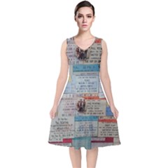 Concert Memorabilia  V-Neck Midi Sleeveless Dress 