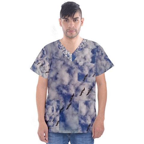 Pelicans In Flight Men s V-neck Scrub Top by StarvingArtisan