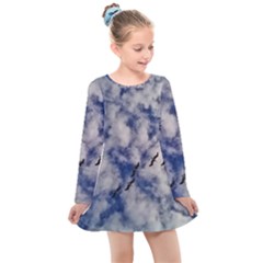 Pelicans In Flight Kids  Long Sleeve Dress