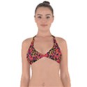 Red Floral Collage Print Design 2 Halter Neck Bikini Top View1